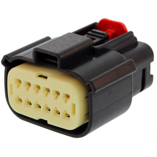 Cream front side with red lock of black automive connector part # 33472-1206