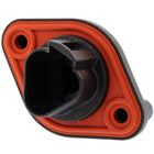 front side of black automotive connector part AT04-3P-PM11 with red cavity